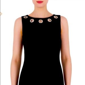 NWT Joseph Ribkoff Dress W Silver Rings On Front Neckline & Front Hemline Size 8